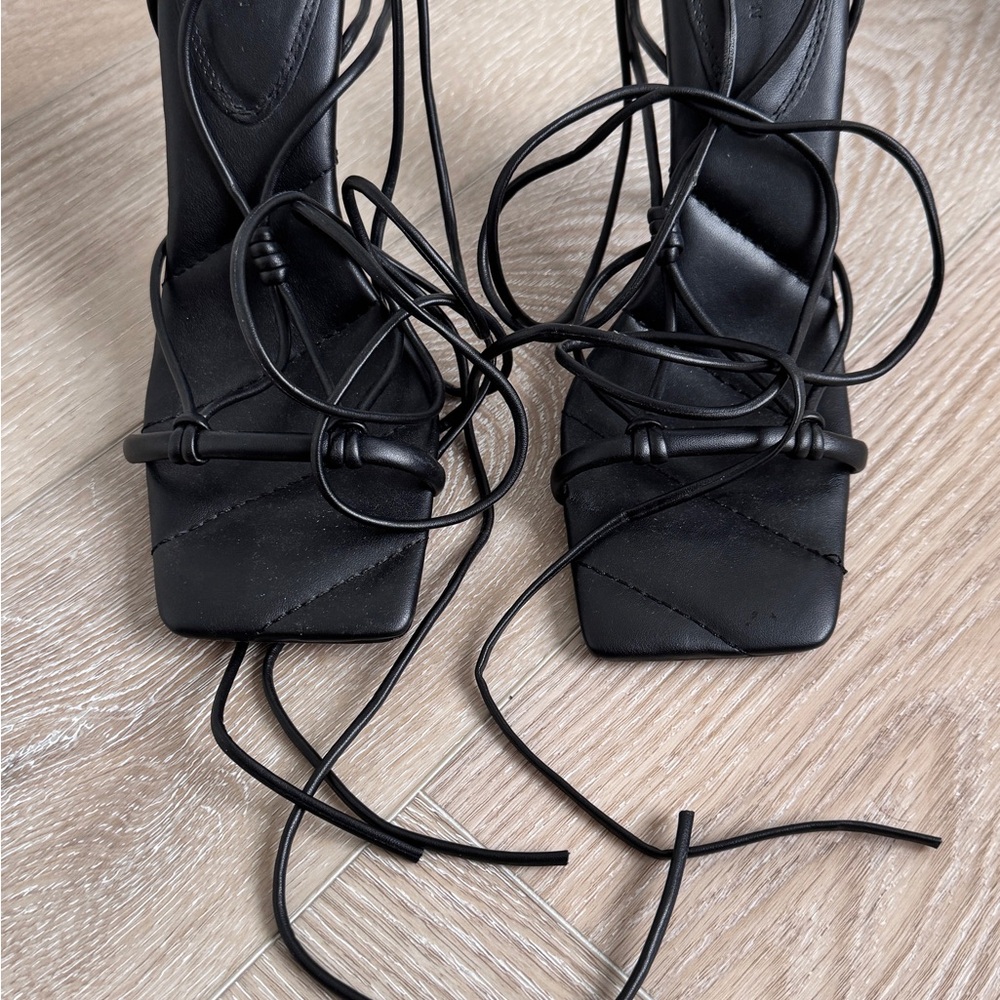 ASOS Square Tie-Up Leather Black Heel